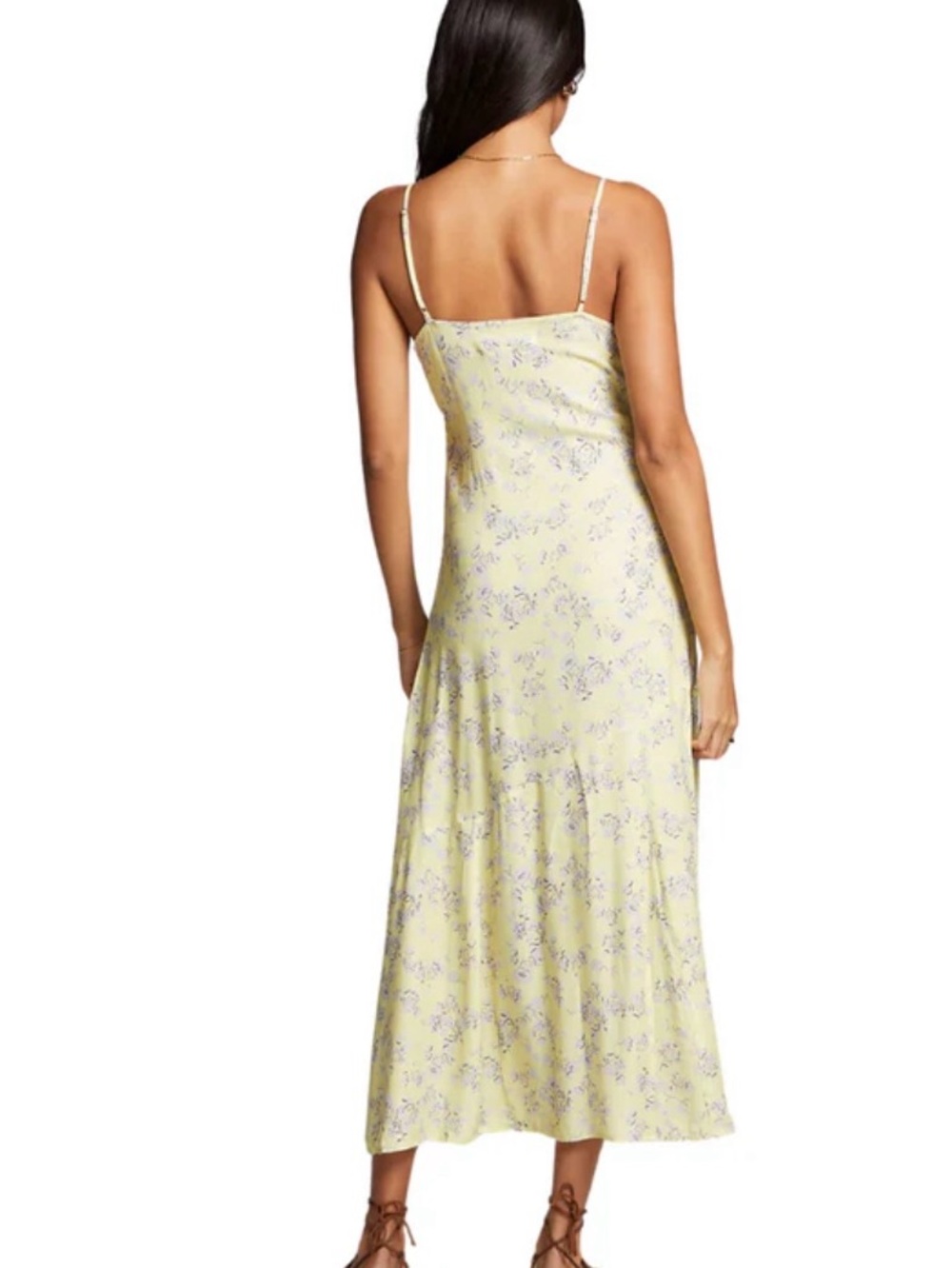 Anthropologie Lemon Yellow Floral Slip Midi Dress - Picture 2 of 7